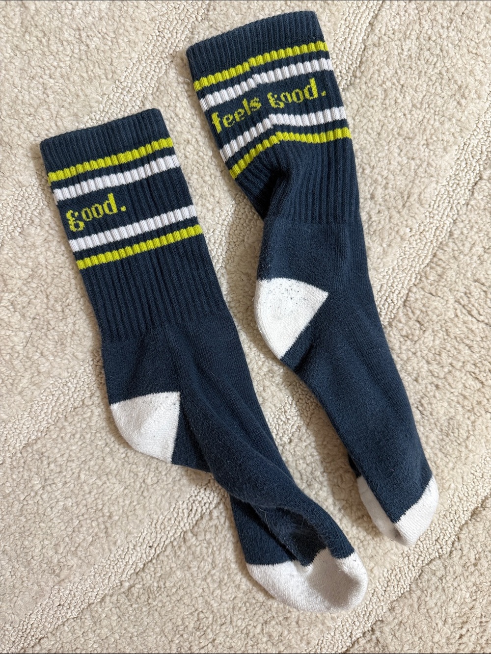 P'tula Navy Crew Socks with Lime and White Stripes